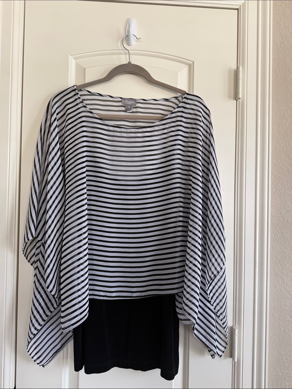 # Travelers by Chico’s Lightweight Black & White Striped Layered Blouse
